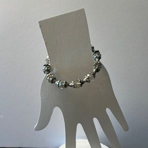 Chubby Chico Charms Bracelet Made in USA Silver Tone & Clear Beads